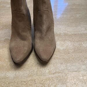 Lucky Brand Chelsaey Tan Suede Boot with side zipper - MSRP - $72